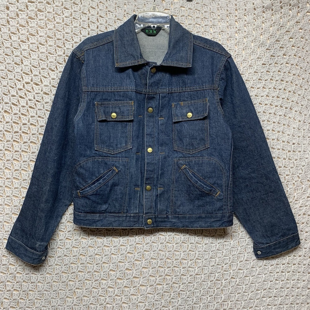 Vintage Ely‎ Denim Jacket Mens M Western Blue Jean 60s 70s Style Snaps USA Made